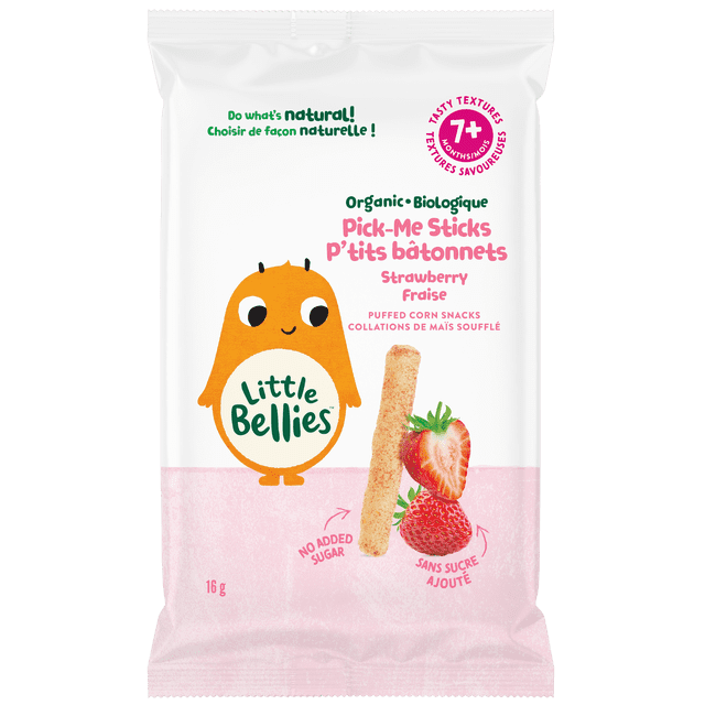 Little Bellies P'tits Batonnets à la Fraise Collations De Mais Souffle 7+ Mois, 16gr
