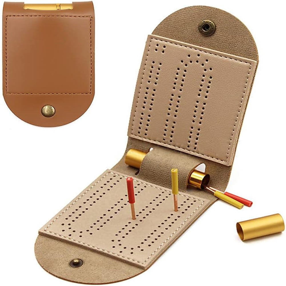 Cribbage Board Board Game Set Board Camping 2 Track 4 Pegs Premium Leather Sleek Design Play Anywhere High-Quality Game