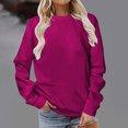 thumbnail image 2 of Dagegui Hauts Grande Taille pour Femmes Manches Longues Col Rond T-Shirt Couleur Unie Tunique Chandail Quotidien Rose Vif P, 2 of 5