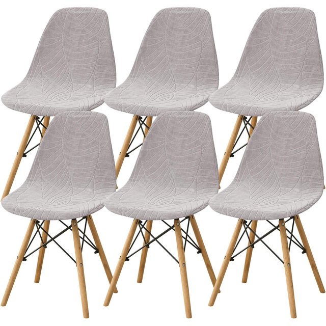 Shell Dining Room Chair Slipcovers Set of 2/4/6,Stretch Modern Armless Lounge Chair Slipcovers Protector for Kitchen Dining Living Room(Light Gray,6Pcs)