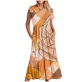 thumbnail image 1 of Pisexur Robes d'Été de Plage pour Femmes Décontractées à Fleurs à Manches Courtes Boho Robe Maxi à Fleurs Col Ras du Cou Smockée à Étages Fluide Longues Robes, 1 of 3