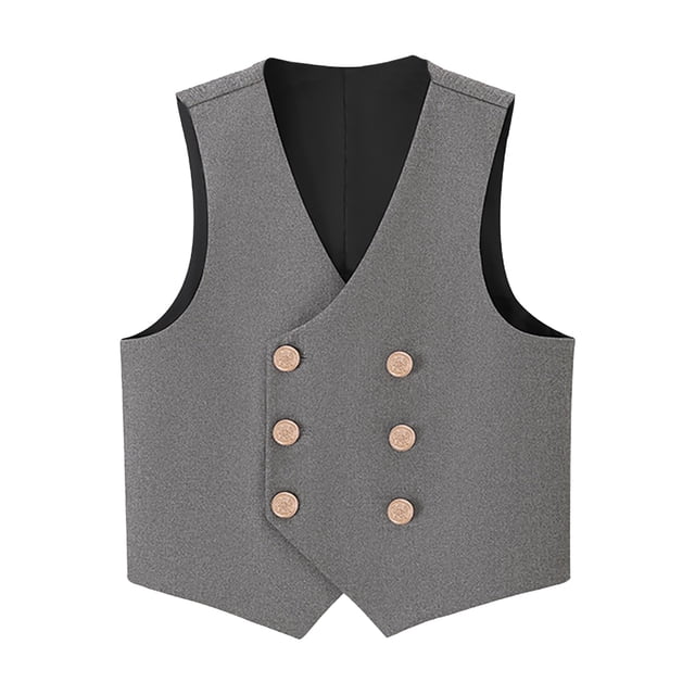 Boys Formal Suit Vest - 4-Button Double Breasted, Adjustable Strap - Polyester Blend - Wedding/Performance - 2-16 Years