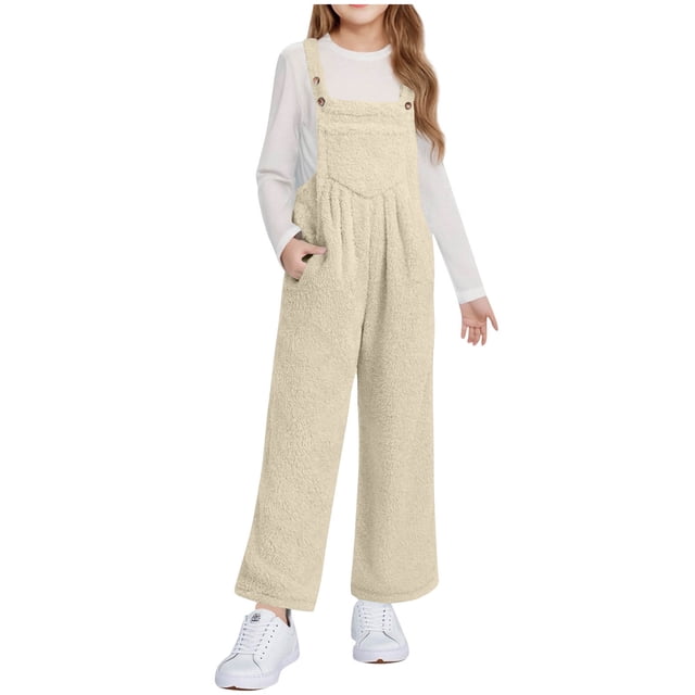 Girls' Sleeveless Fleece Jumpsuit with BuiltIn Tank and Pockets for Ages 514 in Fall and Winter