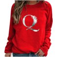 thumbnail image 3 of Pompotops Hiver Femmes Décontracté Manches Longues Hauts Dames Imprimé Chandail Blouse T-Shirt Chandail Liquidation, 3 of 4