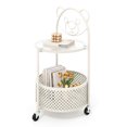 thumbnail image 1 of Gymax 2-Tier Mobile Glass Coffee Table w/ Bear Pattern Storage Basket Transparent & White, 1 of 10