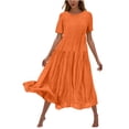 thumbnail image 3 of Sentmoon A Line Dress Short Sleeve Crew Neck Prom Dress 2026 Summer Solid Color Regular Fit Breathable Elegant Ladies Dresses for Going Out and Party Orange M, 3 of 7