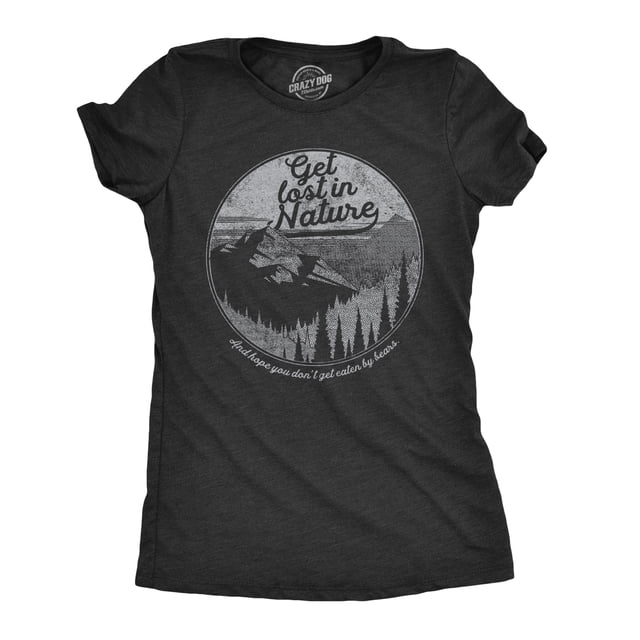 Womens Get Lost In Nature Tshirt Cool Outdoor Adventure Tee for Ladies (Heather Black) - XXL