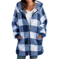 thumbnail image 1 of B91xZ Veste Longue en Polaire pour Femmes Mode Automne et Hiver Cardigan Court Chaud Uni, Bleu G, 1 of 4