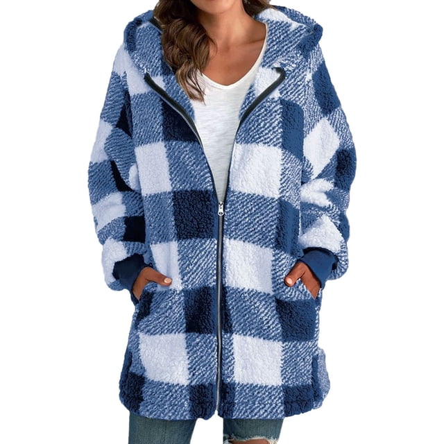 B91xZ Veste Longue en Polaire pour Femmes Mode Automne et Hiver Cardigan Court Chaud Uni, Bleu G