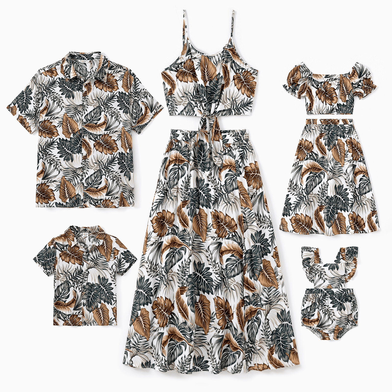 PatPat Family Matching Sets Leaf Pattern Beach Shirt or Tie Knot Front Elastic Waist Co-ord Sets