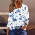 thumbnail image 2 of YUGYXL T-Shirts à Manches 3/4 pour Femmes, Tunique Décontractée à Imprimé Floral, Chandails Douillets, Col Rond pour Dames, Vêtements Légers, Mode, Volants, T-Shirts Confortables, Hauts de Vacances, 2 of 5