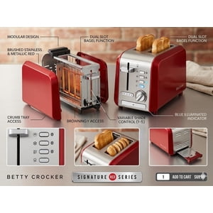 Betty Crocker 2-slice toaster (red metallic stainless steel)
