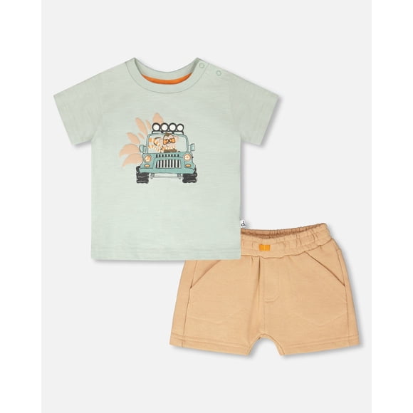 Ensemble T-Shirt et Short en Coton Biologique Vert Menthe et Beige