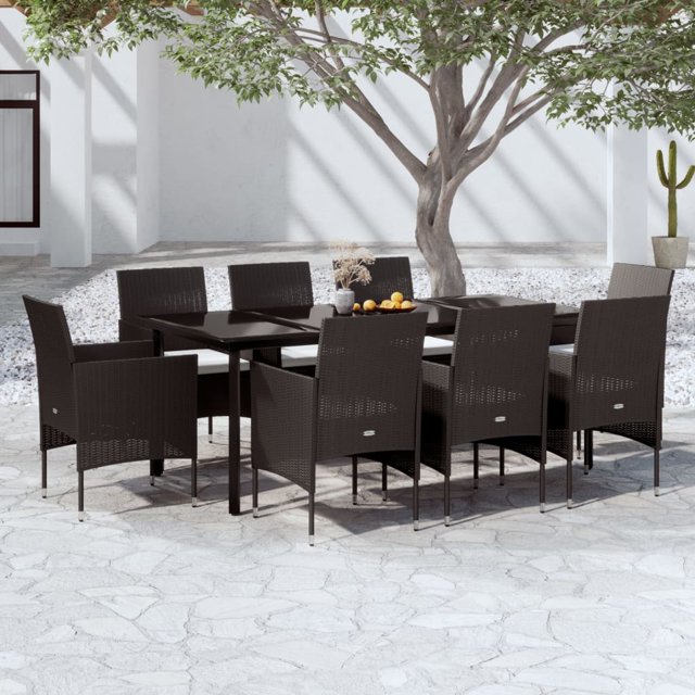 vidaXL 9 Piece Garden Dining Set with Cushions Black