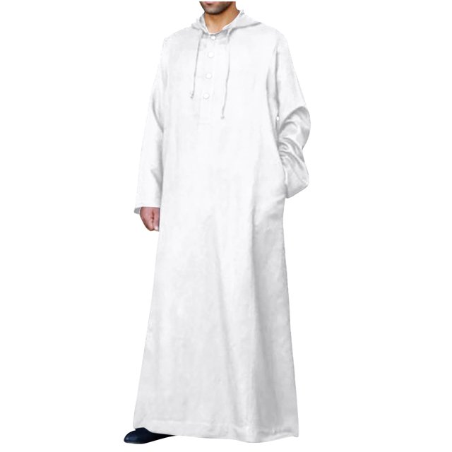 CEHVOM Men's Muslim Robe Set Arab Middle Robe Long Sleeve Hooded Button Casual Robe Sale