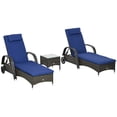 thumbnail image 1 of Ensemble de Chaise Longue de Patio en Osier avec Coussins, Chaise Longue Inclinable, Bleu Foncé, 1 of 10