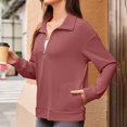 thumbnail image 4 of Erwazi Womens Half Zip Pullover Top Waffle Long Sleeve Lapel Functional Pocket Work To Weekend Versatile Blouses, 4 of 8