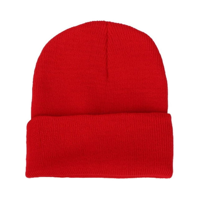 Men Women Solid Color Warm Woolen Knitted Cap Fluorescent Cuffed Beanie Hat