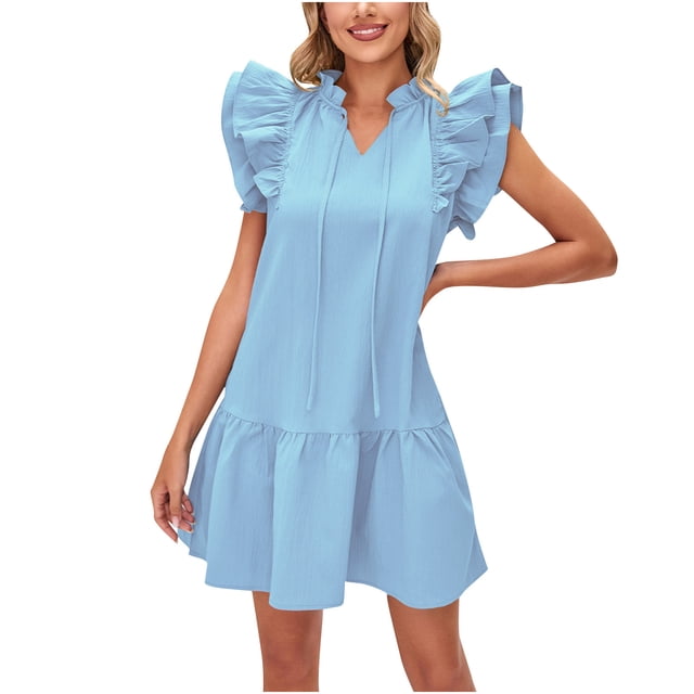 XZNGL Robe d'Été pour Femmes Aguichant Mode Femmes Été Col Rond Robe Poupée Couleur Unie Robe Plissée Sans Manches Hauts Aguichant pour Femmes Été Aguichant Robe d'Été pour Femmes Hauts d'Été pour Femmes Aguichant