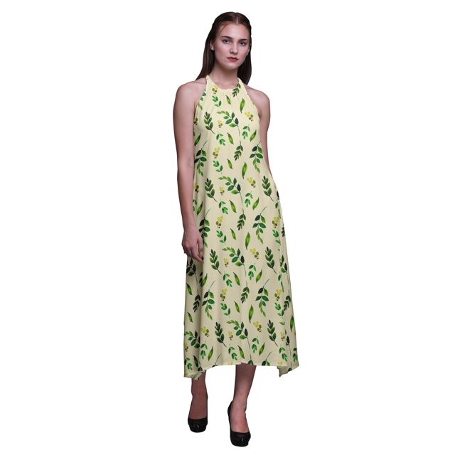 Bimba Robe Décontractée Longue Dos Nu à Col Licou pour Femmes, Robe de Plage Imprimée - Grand