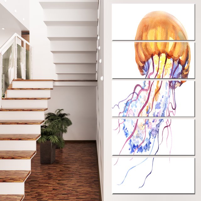 Orange Ocean Water Jellyfish - Animal Canvas Art Print