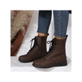 thumbnail image 4 of UKAP Women Combat Boot Side Zip Booties Lace Up Ankle Boots Work Shoes Waterproof Dark Brown 9, 4 of 7