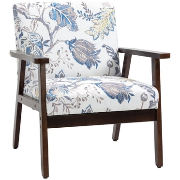 HOMCOM Fauteuil d'Appoint Moderne avec Siège Coussiné et Accoudoirs en Bois d'Hévéa