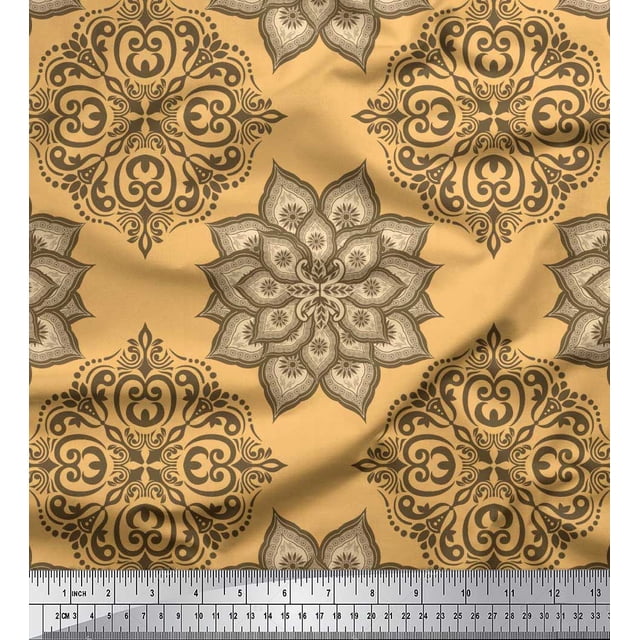 Soimoi Rayon Crepe Fabric Floral Mandala Print Fabric by the Yard 46 Inch Wide