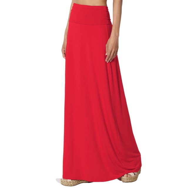 TheMogan Jupe Longue Maxi Décontractée en Jersey Drapé Taille Pliable pour Femmes, P-3X