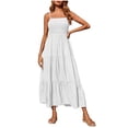thumbnail image 1 of Robe Bohème pour Femmes Robe Bohème pour Femmes à Bretelles Spaghetti, Smockée, à Étages, Longue, de Plage, Soleil, Sans Manches, Unie, Robe Maxi, 1 of 7
