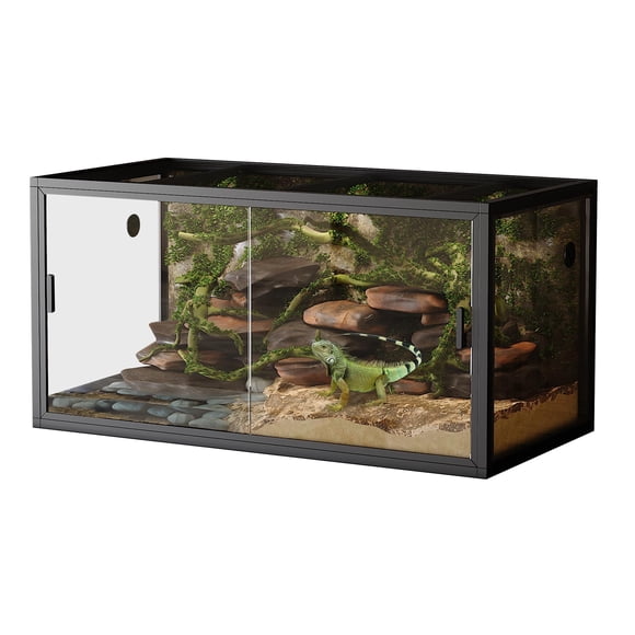 48x24x24 Inch 120 Gallon Reptile Terrarium, Front Opening Low Iron Glass Tank with Heavy Duty Screen Top, Ultra Clear Habitat for Bearded Dragon Snake Lizard Gecko