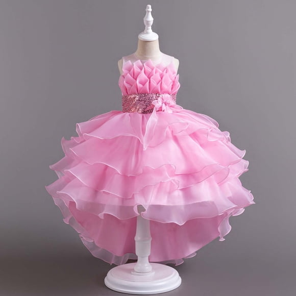 TopLLC Short Sleeve Round-Neck Dress Children Train Skirt Cake Princess Dress Girl Bowknot Puffy Gown Dress Girl Dress