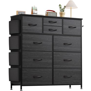 Aowos Dressers for Bedroom, Fabric Dresser with Side Pockets, Chest of Drawers for Bedroom, Closet, Hallway, Living Room, Sturdy Metal Frame, Wood Top