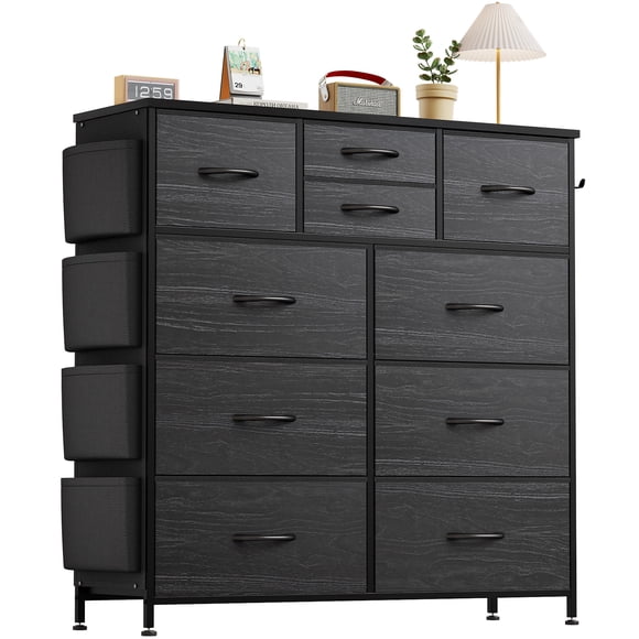 Aowos Commodes pour Chambre à Coucher, Commode en Tissu avec Poches Latérales, Commode pour Chambre à Coucher, Garde-Robe, Couloir, Salon, Cadre en Métal Robuste, Dessus en Bois