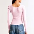 thumbnail image 4 of Hauts Ajustés Côtelés d'Automne - T-Shirt à Col Rond à Manches Longues Extensible, Décontracté, Basique pour Femmes, 4 of 8