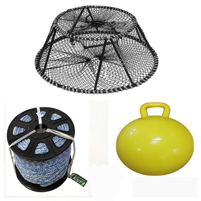 Vinyl Coated Tower Style Prawn Trap(30"x20"x12"H,Stretched Mesh:1-1/8"), 1/4" x 400' Non-Lead Sinking Rope & 15“ Inflatable Folat Combo