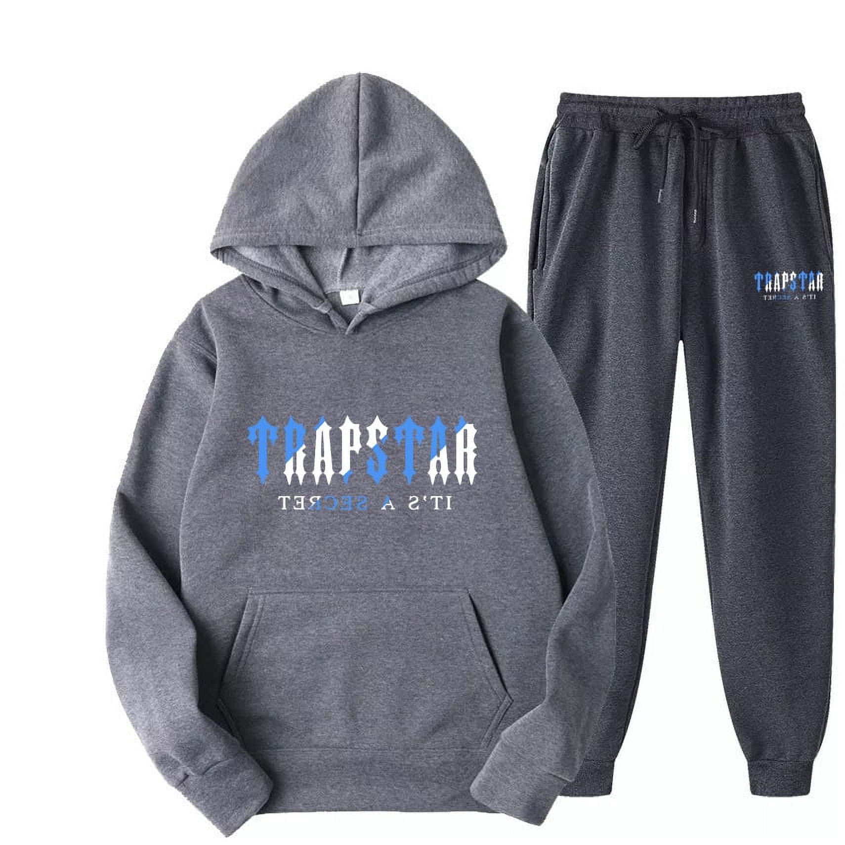 2023 New Blue TRAPSTAR Letter Print Men‘s Sweatshirt Trendy Men‘s Fleece Hoodie Set