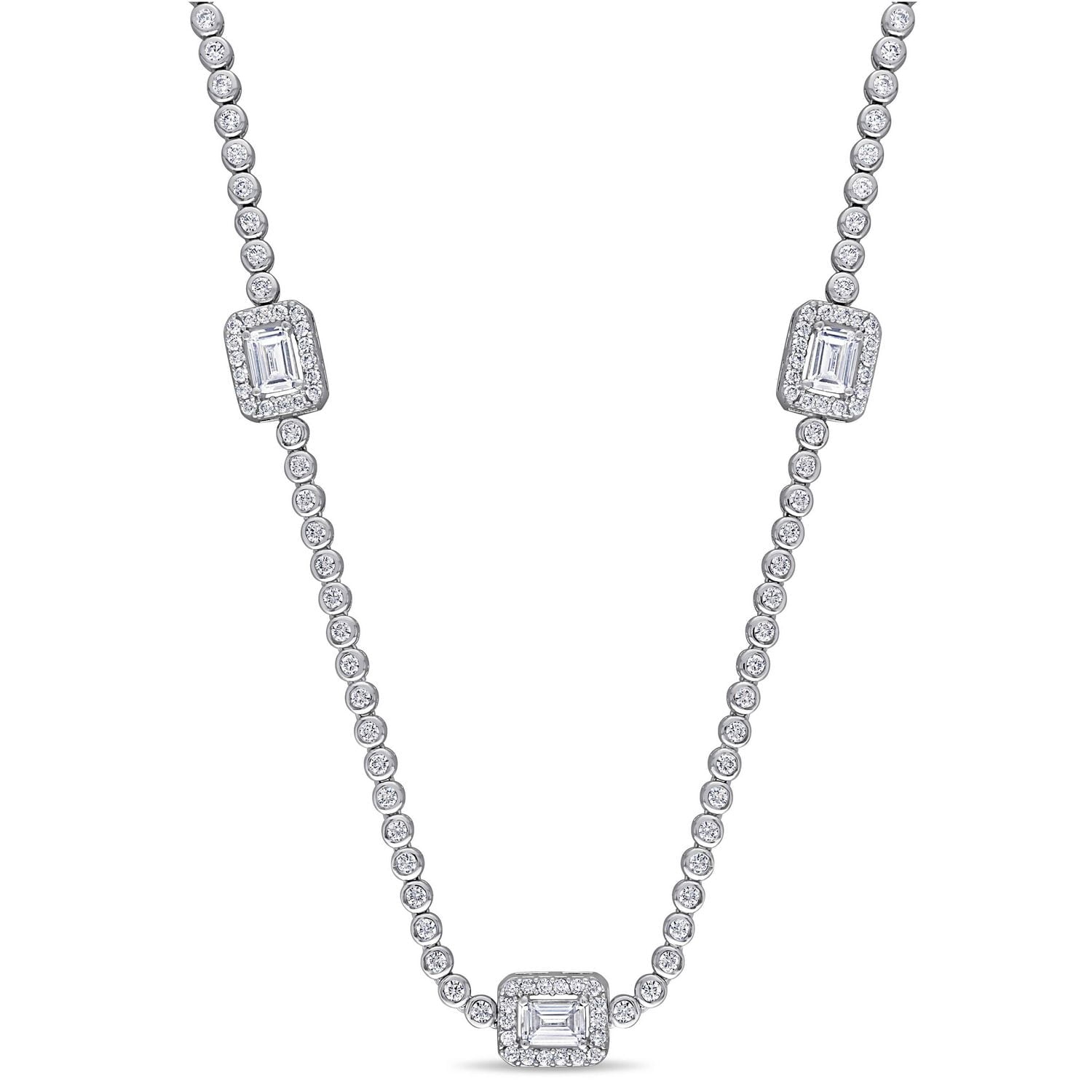 Collier à stations de forme auréole Miabella avec zircons cubiques en argent sterling, 27 po