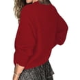 thumbnail image 4 of WUANDIXFA Womens Sweaters Fall Winter Clothes Women Solid Color V Neck Lace Stitching Buttons Long Sleeves Sweater Wine,M, 4 of 5