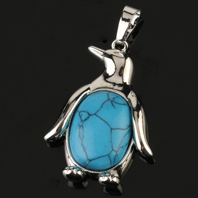 Collier Pendentif Pingouin Femme Pierre Naturelle Œil de Tigre Mignon Animal Homme
