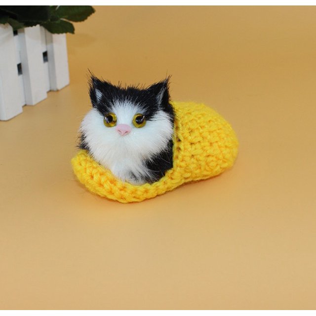 Sleeping Cat Toy Small Cat Stuffed Animal Plush Toy Kitten(Cat in Random Color)Yellow