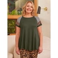 thumbnail image 2 of LARACE T-Shirts Décontractés pour Femmes Grande Taille Col Ras du Cou Manches Courtes Chemisier à Fleurs Tuniques Vert Armée 3X, 2 of 5