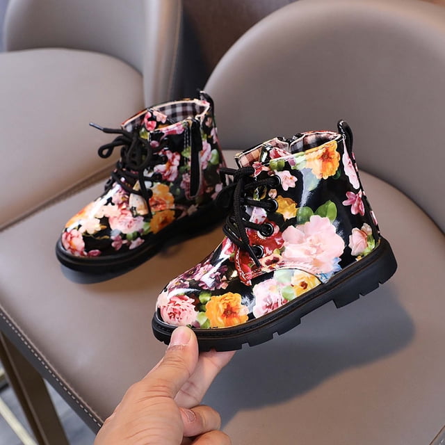 LSLJS Bottes à la Cheville pour Fille, Chaussures pour Tout-Petits, Bébés Garçons et Filles, Chaussures Florales de Randonnée en Plein Air, Chaussures pour Enfant