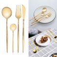 thumbnail image 3 of Gold Silverware Set, 24Pcs Modern Utensils Set Knife Fork Spoon Rustproof Stainless Steel Flatware Cutlery Set For Home Party Wedding Banquets, Kitchen Eating Utensils Tableware, 3 of 8