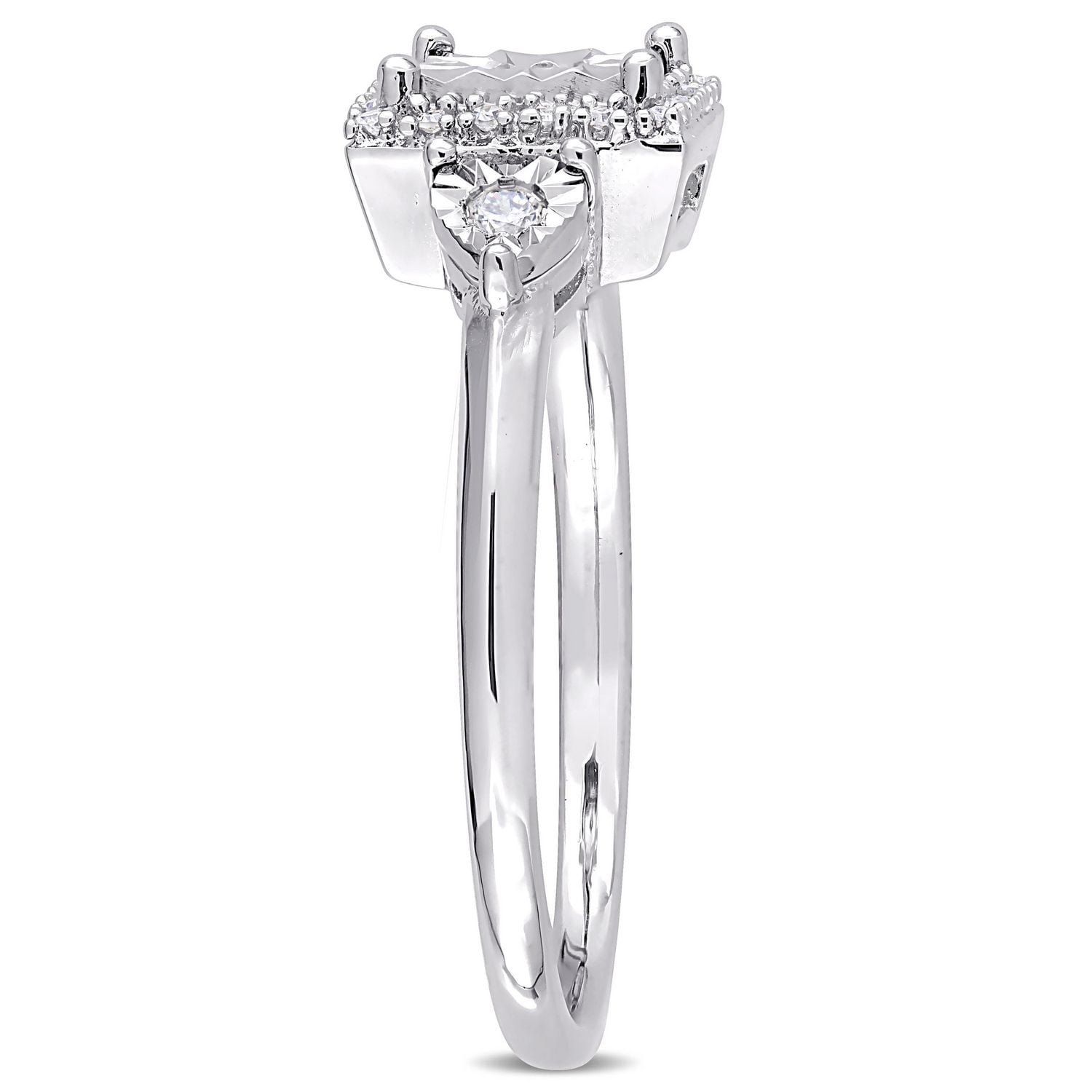 Bague de fiançailles trois-pierres de forme auréole Miabella avec diamants 1/6 CT poids total