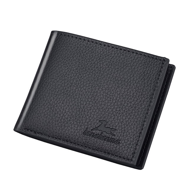 Portefeuille Homme Court Vertical Ultra Mince Portefeuille Carte Bancaire Étui pour Cartes Petit Porte-Monnaie en Cuir PU durable de Couleur Noire Unie. Présente une Taille Compacte de 9,5x11 cm (3,8x4,4 Pouces) avec un design simple et Tridimensionnel. le Portefeuille a un style à Fermeture Ouverte et Convient à un Usage Décontracté et Multifonctionnel.