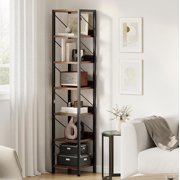 Ourlova Bookshelf - Narrow Bookcase Tall Skinny Storage Rack Shelf - 6 Tier Standing Bookshelves Metal Frame Rustic Display Racks Industrial Book Shelf for Bedroom/Living Room/Home/Office - Brown