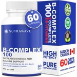 Nutrawave B-Complex 100 High Potency – Energy & Metabolism Support, Full B1–B12 + Biotin & Folate, 60 Vegan Capsules, Non-GMO, Gluten-Free, Made in Canada