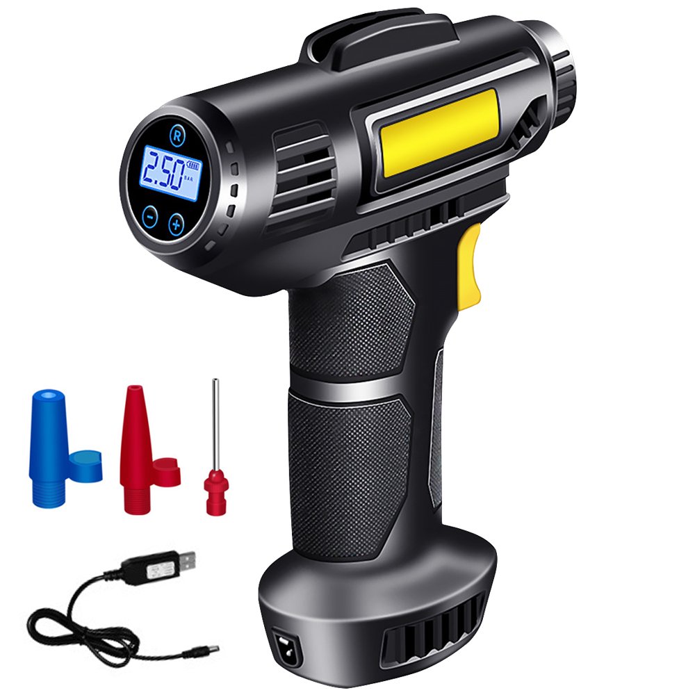 Electric Car Tire Inflator Portable 150PSI Cordless Air Compressor 2000mAh USB Rechargeable Battery Handheld Digital Car Tire Air Pump with LED Light and Nozzles for Car Motorcycles Picku