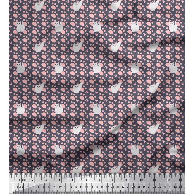 Soimoi Moss Georgette Fabric Footprint & Cat Kids Decor Fabric Printed Yard 42 Inch Wide